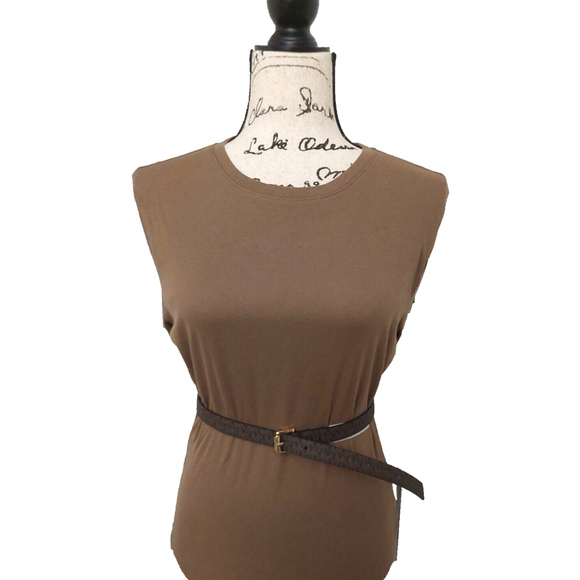 Michael Kors Monogram MK Logo Brown Belt Gold Buckle Sz Medium NWT - Picture 12 of 14